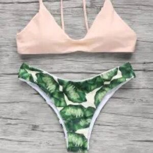 Pink and Tropical  Leaf Bikini Set